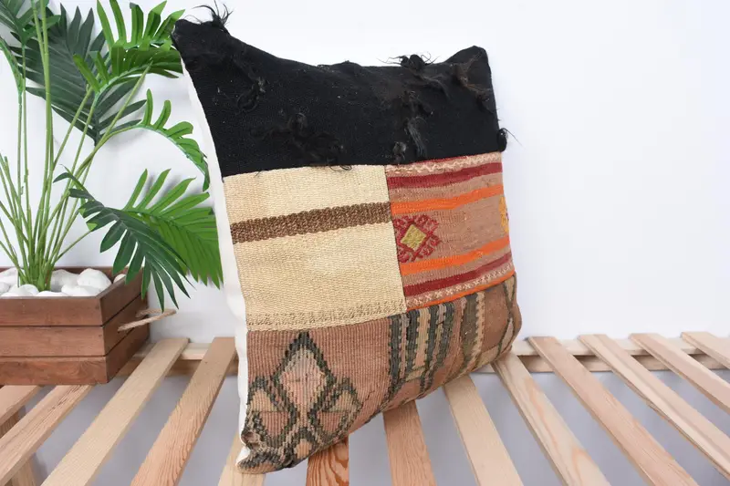 Pillow Sham, Vintage Kilim Pillow, Pillow for Couch, Bolster Pillow Sham, 20x20 Beige Cushion, Boho Pillow, Morroccon Kilim Cushion Pillow - 4