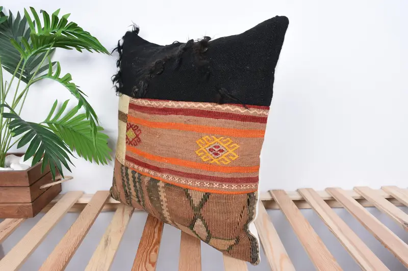 Pillow Sham, Vintage Kilim Pillow, Pillow for Couch, Bolster Pillow Sham, 20x20 Beige Cushion, Boho Pillow, Morroccon Kilim Cushion Pillow - 5