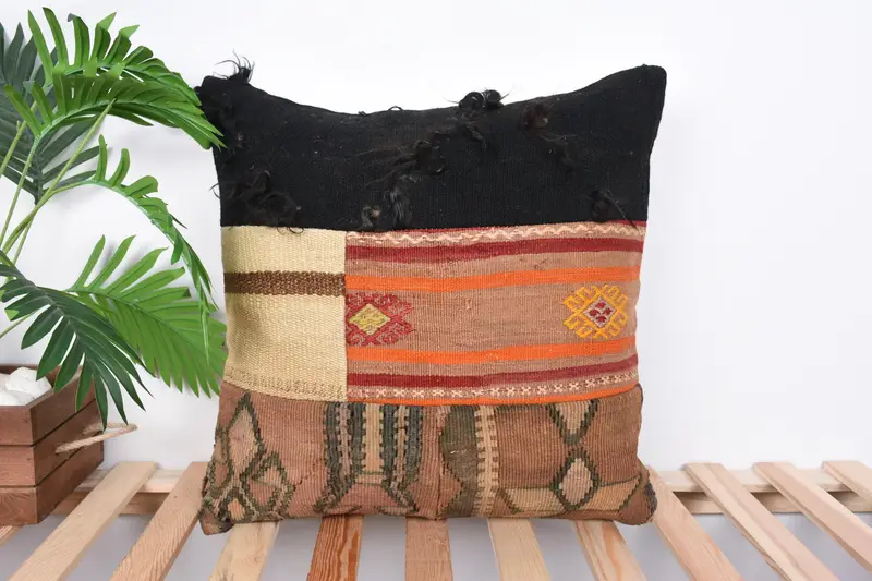 Pillow Sham, Vintage Kilim Pillow, Pillow for Couch, Bolster Pillow Sham, 20x20 Beige Cushion, Boho Pillow, Morroccon Kilim Cushion Pillow - 1