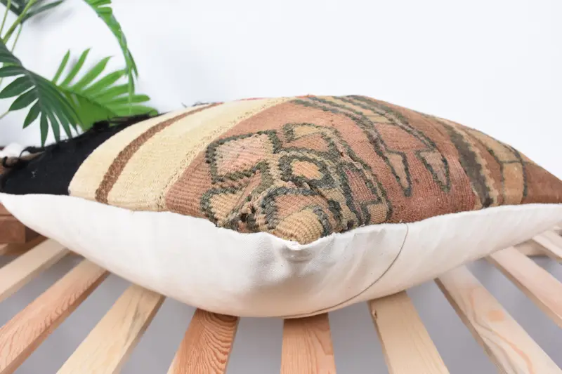 Pillow Sham, Vintage Kilim Pillow, Pillow for Couch, Bolster Pillow Sham, 20x20 Beige Cushion, Boho Pillow, Morroccon Kilim Cushion Pillow - 6