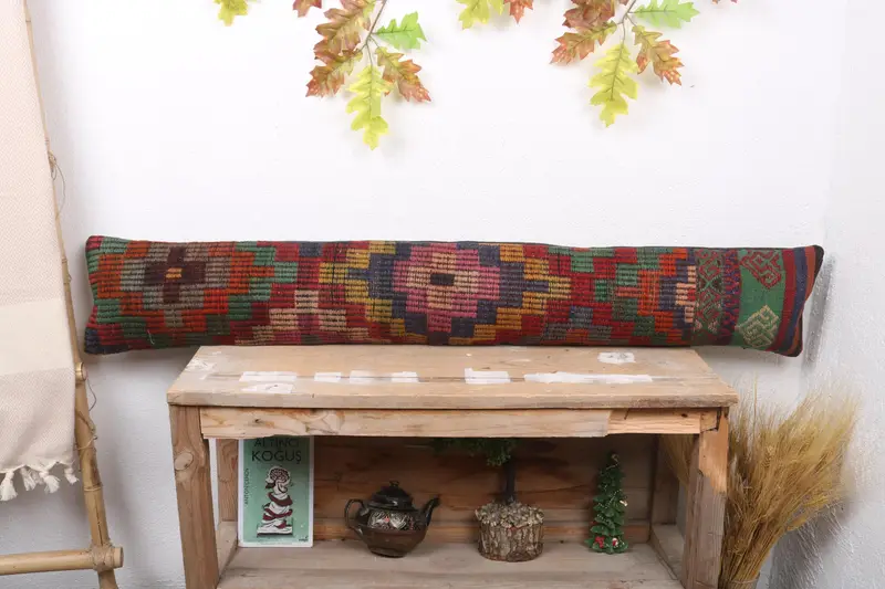 Rotes Southwestern besticktes Kissen, handgemachtes 8x48 Wurfkissen