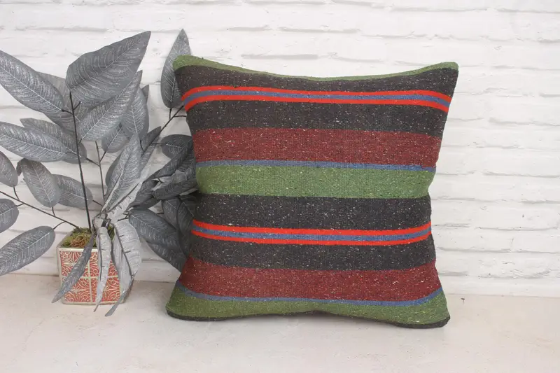 Turkish Pillow, Vintage Kilim Pillow, Pillow for Sofa, Cushion, Anatolian Cushion Case, Art Deco Cushion Cover, 20x20 Red Pillow - 1
