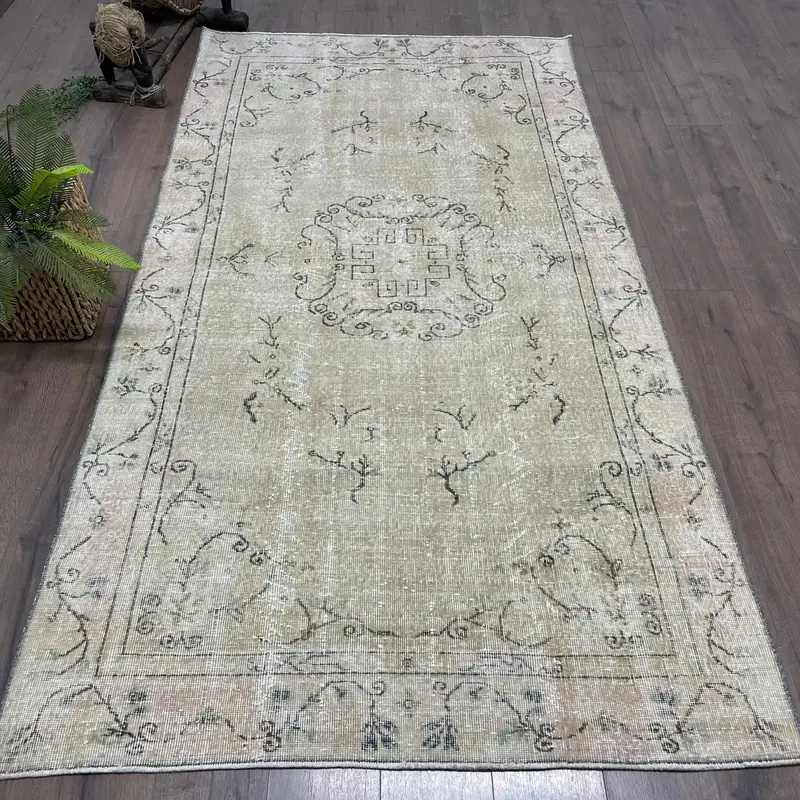 4.6x8.8 ft Vintage Rug, Turkish Large Rug, Gray Ikat Wool Rug - 1