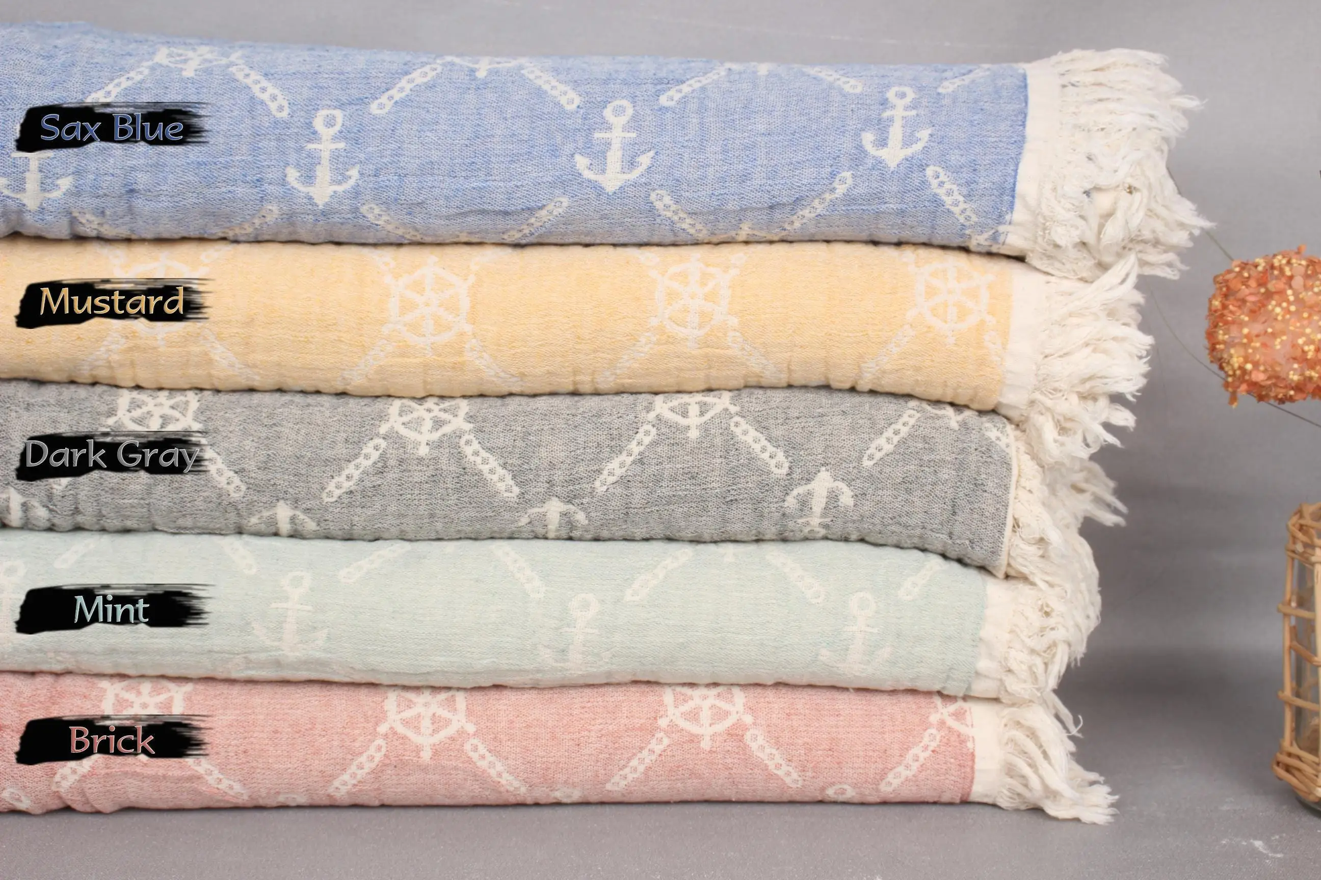 Bridesmaid Gift Marine Design Cotton Throw, 67x87 Inches, Beige - 1