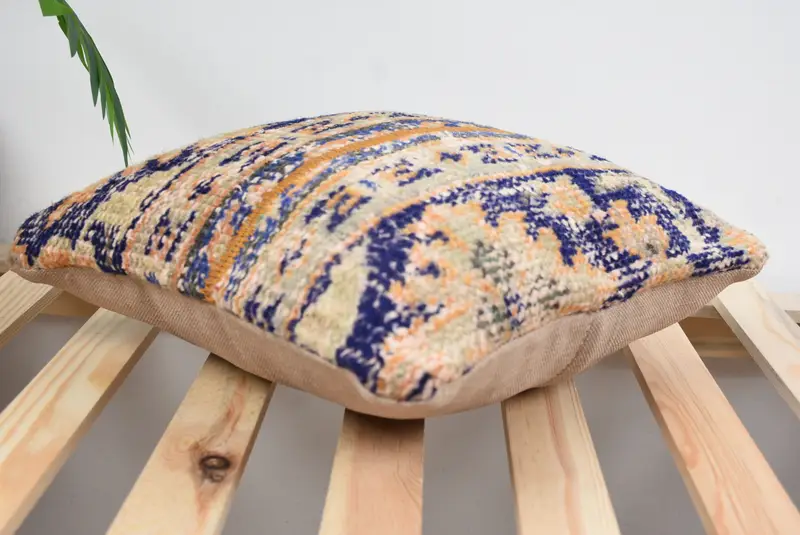 Art Deco Pillow Sham, Home Decor Pillow, Turkish Kilim Pillow, 14x14 Blue Pillow Sham, Pillow Sham, Handmade Kilim Cushion, Garden Pillow Sham - 6