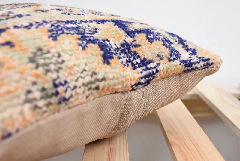 Art Deco Pillow Sham, Home Decor Pillow, Turkish Kilim Pillow, 14x14 Blue Pillow Sham, Pillow Sham, Handmade Kilim Cushion, Garden Pillow Sham - 7