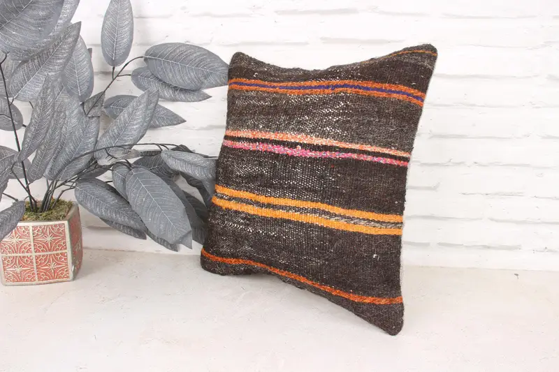 Kilim Cushion Sham, Cushion Case, Kilim Pillow, Throw Kilim Pillow, Custom Pillow, 16x16 Brown Cushion Cover, Wholesale Pillow Cover - 4