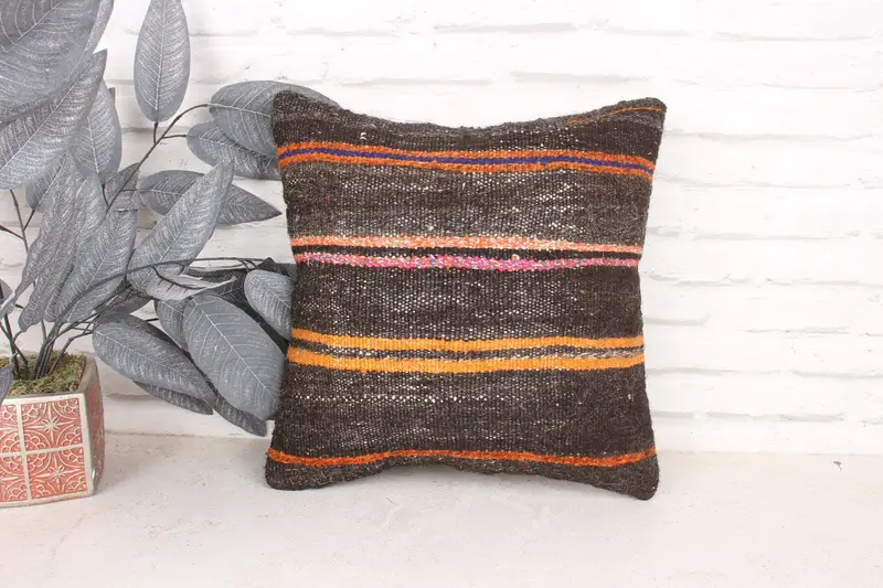 Kilim Cushion Sham, Cushion Case, Kilim Pillow, Throw Kilim Pillow, Custom Pillow, 16x16 Brown Cushion Cover, Wholesale Pillow Cover - 1