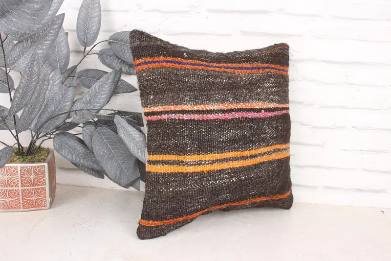 Kilim Cushion Sham, Cushion Case, Kilim Pillow, Throw Kilim Pillow, Custom Pillow, 16x16 Brown Cushion Cover, Wholesale Pillow Cover - 3