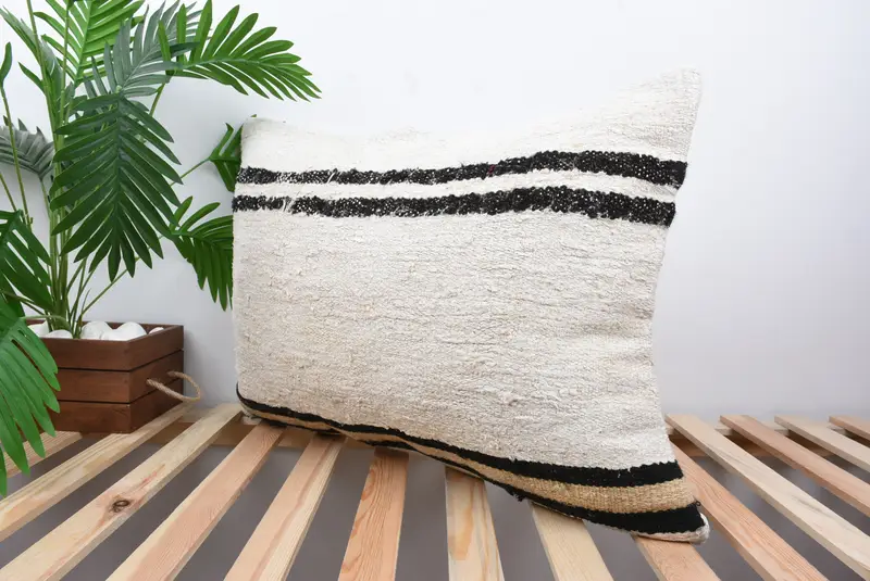 Handmade Kilim Cushion, Boho Pillow Sham Cover, Morroccon Kilim Cushion Cushion, Pillow, 20x28 White Cushion Cover, Gift Pillow - 5