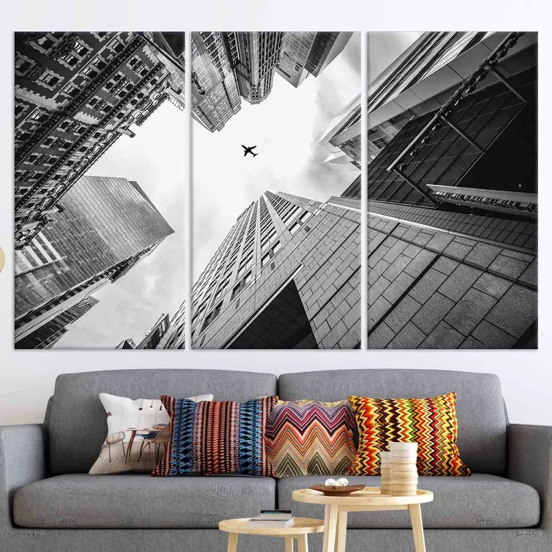 Plane In The Sky, Canvas Wall Art, Skyscrapers Canvas, Aviation Decor, Office Wall Art, Black and White Canvas, Modern Canvas Wall Art, - 2