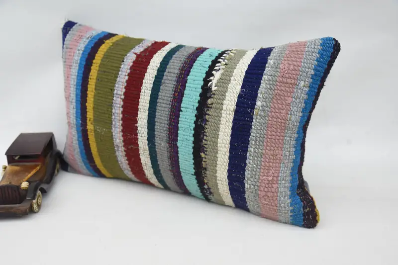 Southwestern Pillow Sham, 12x20 Blue Cushion Cover, Vintage Kilim Pillow, Cushion Cover, Gift Pillow, Bolster Throw Pillow, Antique Pillows - 3
