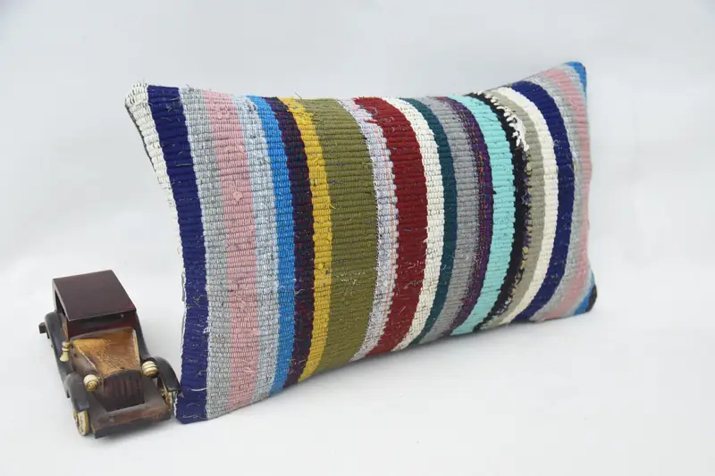 Southwestern Pillow Sham, 12x20 Blue Cushion Cover, Vintage Kilim Pillow, Cushion Cover, Gift Pillow, Bolster Throw Pillow, Antique Pillows - 2