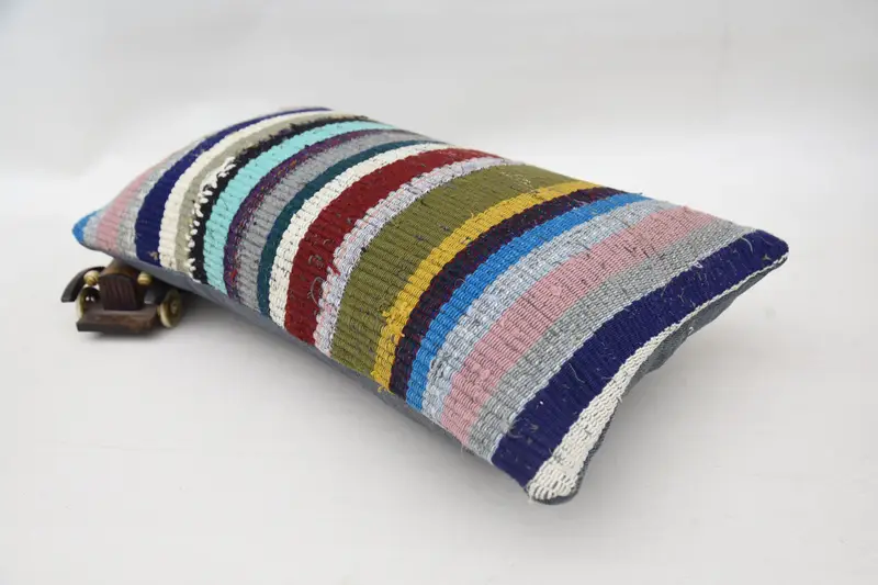 Southwestern Pillow Sham, 12x20 Blue Cushion Cover, Vintage Kilim Pillow, Cushion Cover, Gift Pillow, Bolster Throw Pillow, Antique Pillows - 6