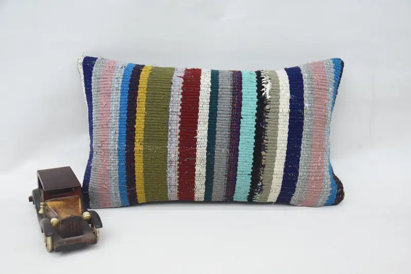 Southwestern Pillow Sham, 12x20 Blue Cushion Cover, Vintage Kilim Pillow, Cushion Cover, Gift Pillow, Bolster Throw Pillow, Antique Pillows - 4