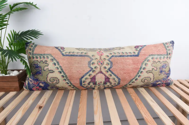 Accent Pillow, Vintage Pillow, Kilim Pillow Cover, Pillow Cover, Boho Pillow, Wool Kilim Pillow Cushion Cover, 16x48 Red Cushion Case - 1