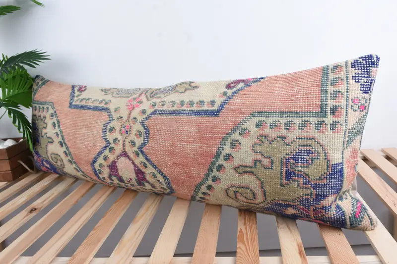 Accent Pillow, Vintage Pillow, Kilim Pillow Cover, Pillow Cover, Boho Pillow, Wool Kilim Pillow Cushion Cover, 16x48 Red Cushion Case - 5