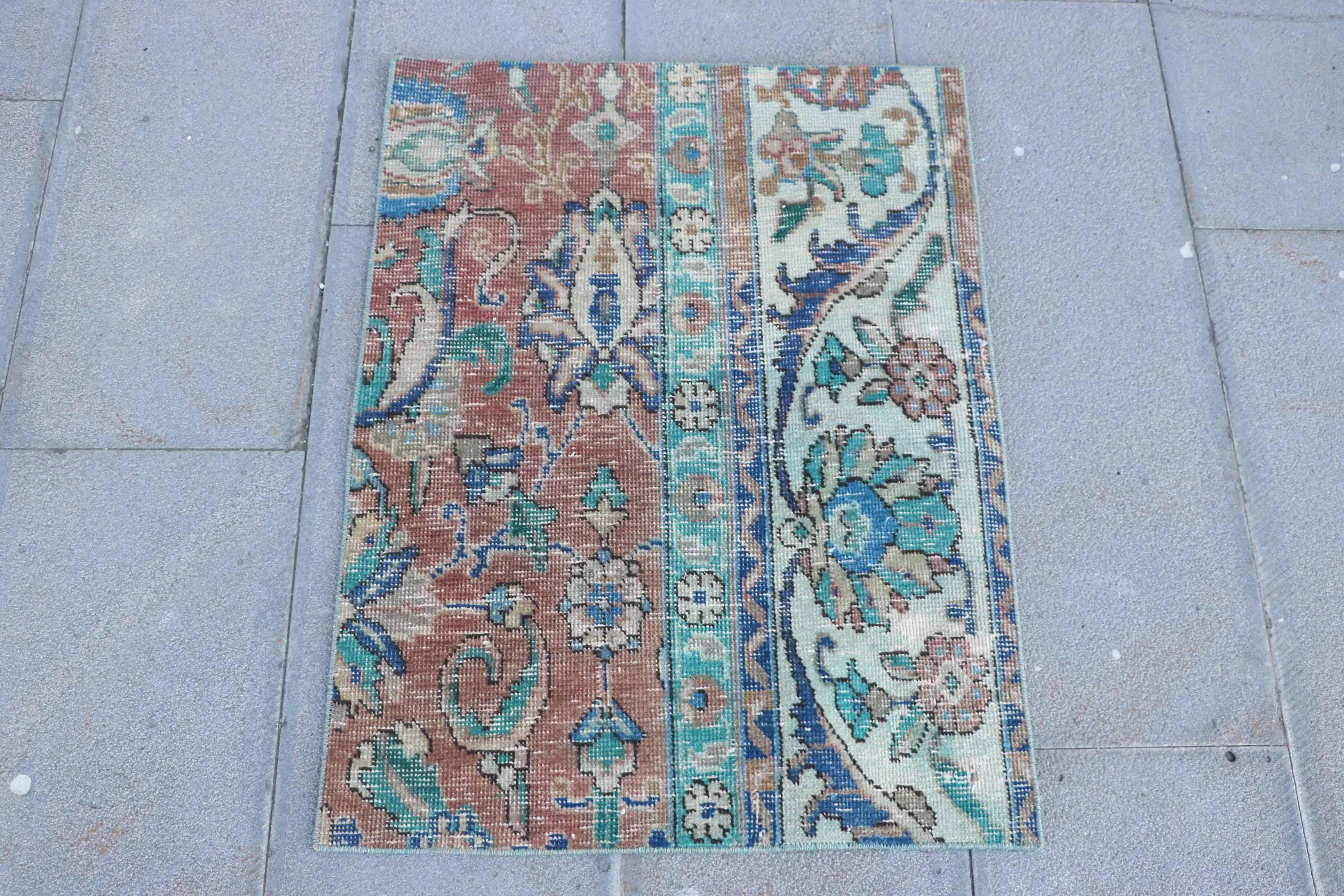 Vintage 2.1x2.7 ft Rug, Small Turkish Rug, Blue Bordered Wool Rug - 1