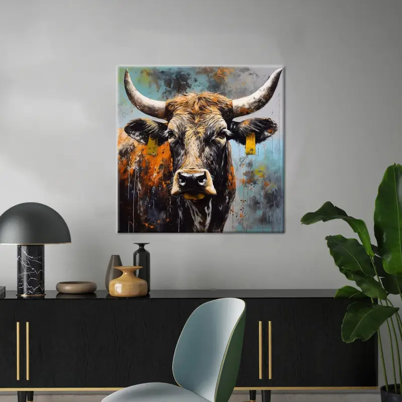 エレガントな抽象的な牛農場キャンバス: 沿岸農家アート プリント