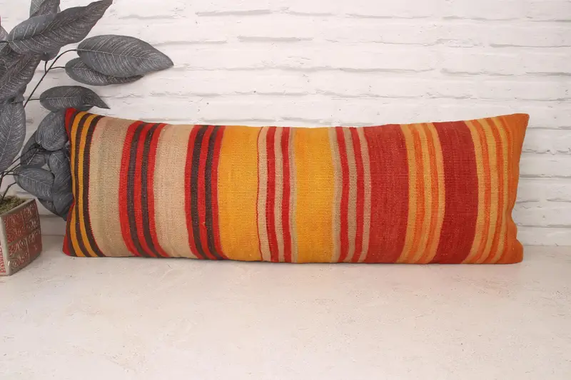 Throw Kilim Pillow, Pillow Case, 12x36 Beige Pillow Cover, Neutral Throw Cushion, Boho Pillow Sham Cover, Bed Cushion, Vintage Kilim Pillow - 1