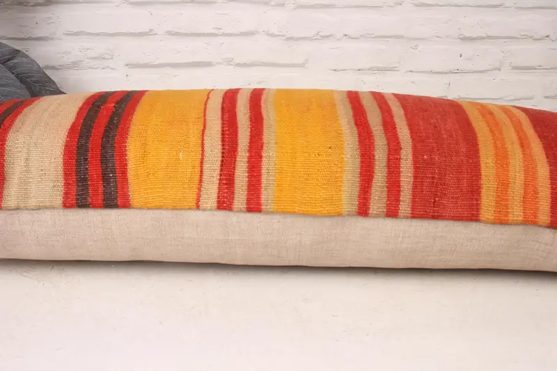Throw Kilim Pillow, Pillow Case, 12x36 Beige Pillow Cover, Neutral Throw Cushion, Boho Pillow Sham Cover, Bed Cushion, Vintage Kilim Pillow - 5