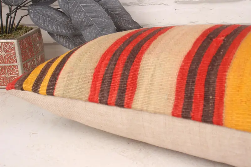 Throw Kilim Pillow, Pillow Case, 12x36 Beige Pillow Cover, Neutral Throw Cushion, Boho Pillow Sham Cover, Bed Cushion, Vintage Kilim Pillow - 6