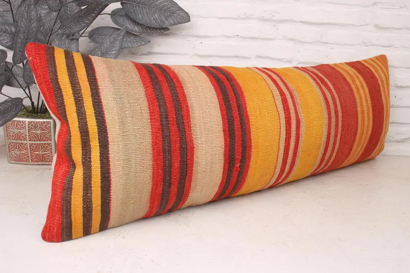 Throw Kilim Pillow, Pillow Case, 12x36 Beige Pillow Cover, Neutral Throw Cushion, Boho Pillow Sham Cover, Bed Cushion, Vintage Kilim Pillow - 3