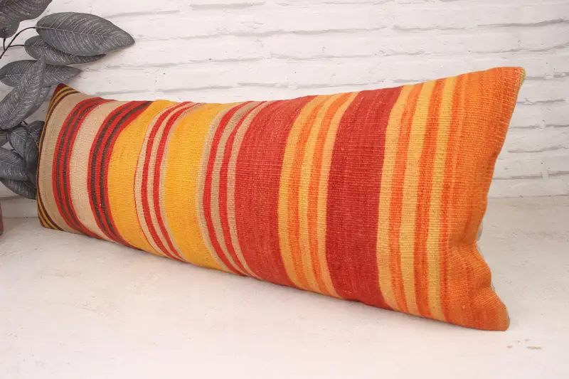 Throw Kilim Pillow, Pillow Case, 12x36 Beige Pillow Cover, Neutral Throw Cushion, Boho Pillow Sham Cover, Bed Cushion, Vintage Kilim Pillow - 4