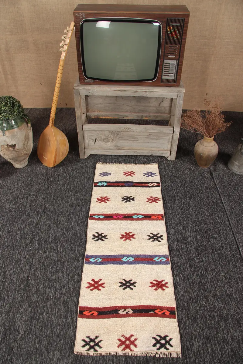 1.6x4.7 ft Küçük Türk Halısı, Kırmızı İkat Vintage Halı - 1