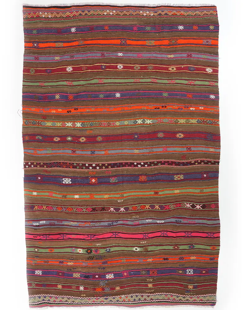 Kahverengi & Kırmızı Halı, 7,2x11,5 ft Zarif İlave