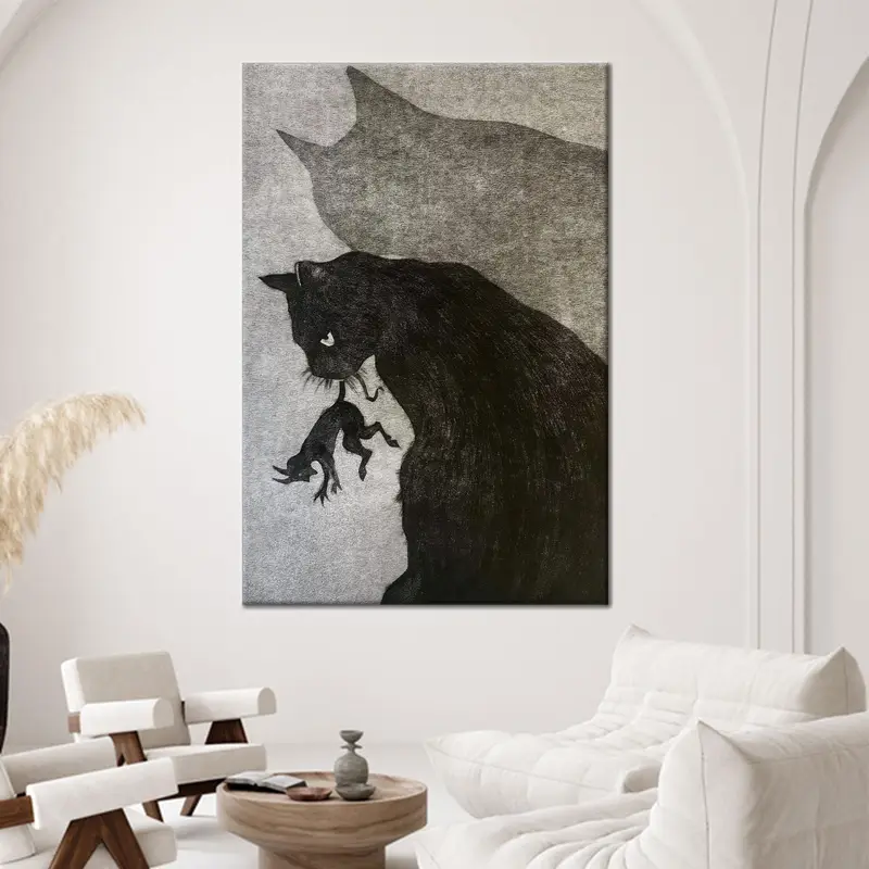 Modern Black Cat Canvas: Elevate Your Man Cave with Art