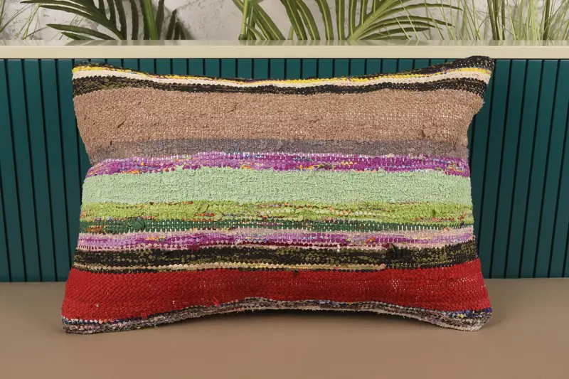 Striped Turkish Cushion Case, Gift DesignerRed 16x24 inch Pillow Cover - 1
