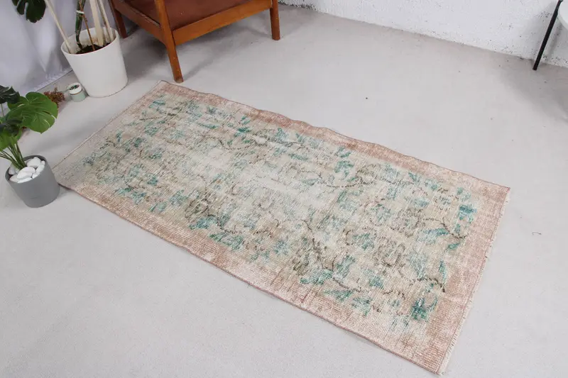 Türk Vintage Halı, 2.7x5.7 ft Accent Halı, Mavi Kahverengi Masif Halı - 1