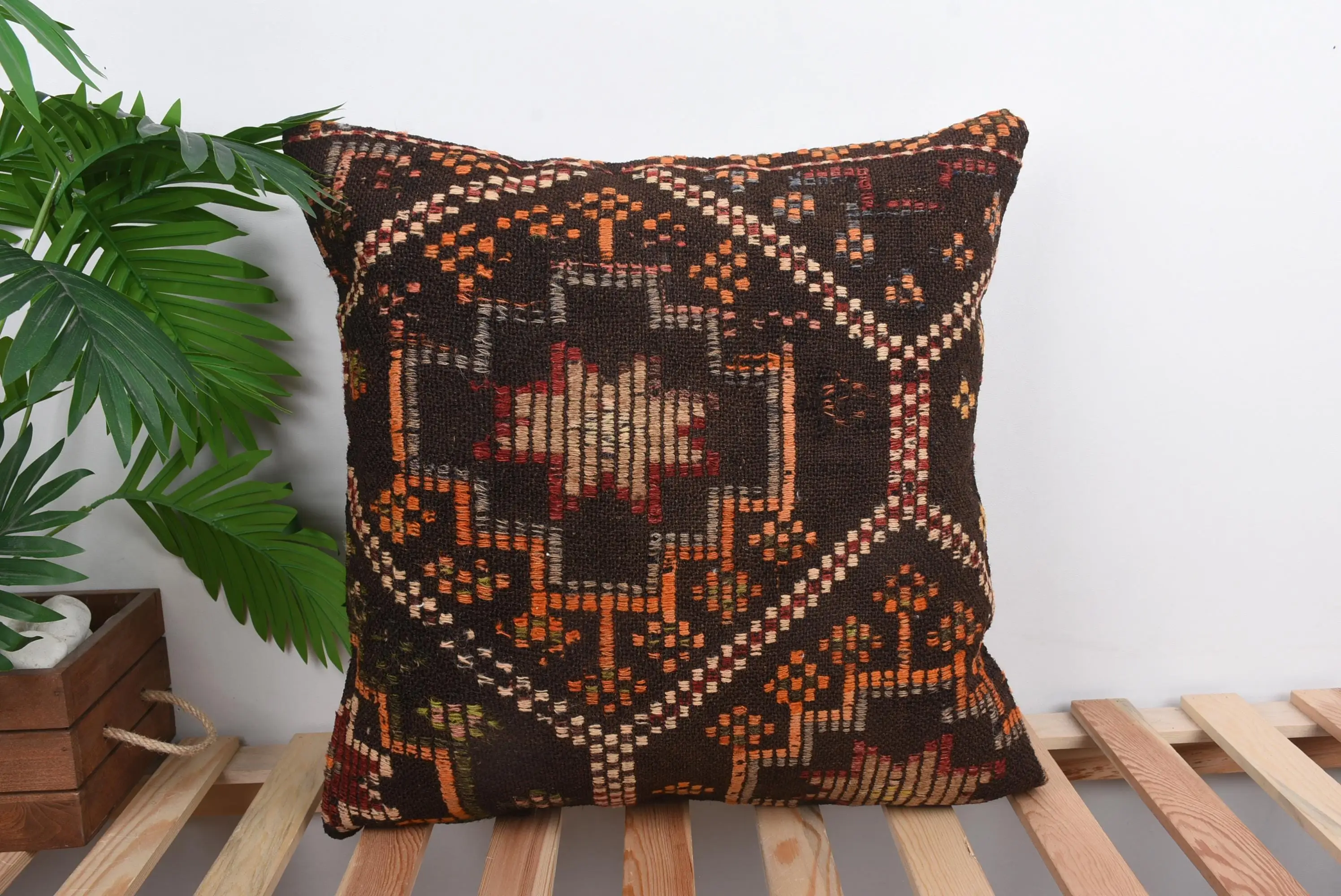 Turuncu & Kahverengi Güneybatı Kırlent, 20x20 Vintage Yastık - 1