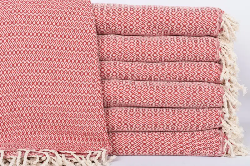 Woven Throw Blanket Handmade Red Chevron, Bedspread, 95x79