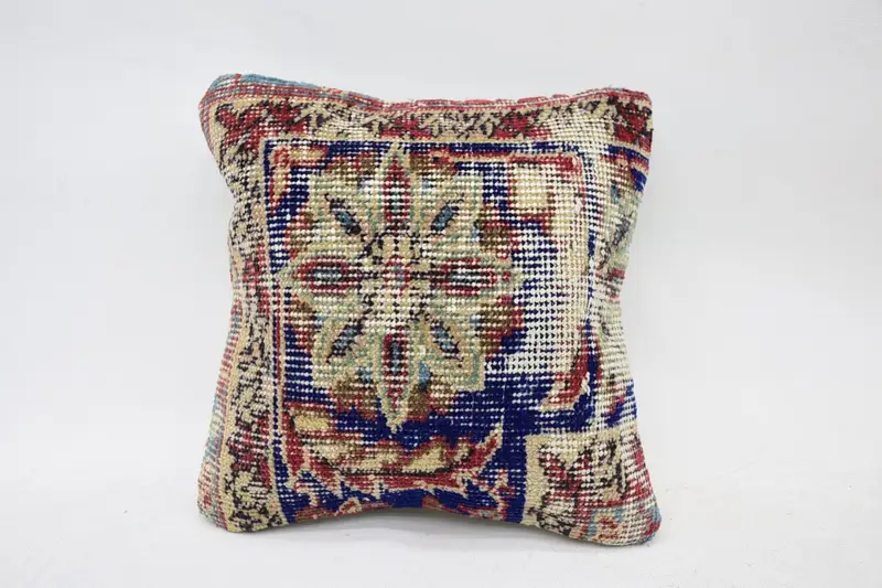 Turkish Pillow, Decorative Cushion, Boho Pillow, Cushion Cover, 12x12 Red Pillow, Turkish Rugs Pillow Case, Vintage Kilim Pillow - 1