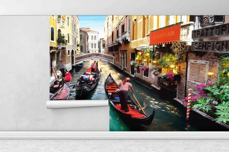 Venice Boat Wall Mural, Venice Landscape Paper Craft, Italy City and Venive Boat Landscape Paper Art, View Wall Decor, Do It Yourself, - 5