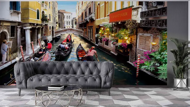 Venice Boat Wall Mural, Venice Landscape Paper Craft, Italy City and Venive Boat Landscape Paper Art, View Wall Decor, Do It Yourself, - 3
