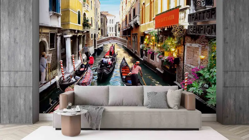 Venice Boat Wall Mural, Venice Landscape Paper Craft, Italy City and Venive Boat Landscape Paper Art, View Wall Decor, Do It Yourself, - 2