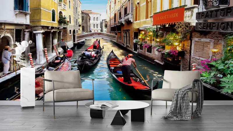 Venice Boat Wall Mural, Venice Landscape Paper Craft, Italy City and Venive Boat Landscape Paper Art, View Wall Decor, Do It Yourself, - 8