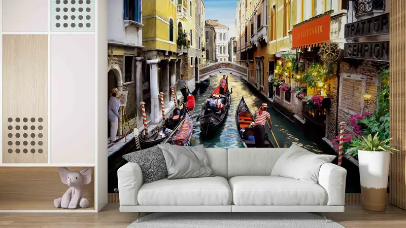 Venice Boat Wall Mural, Venice Landscape Paper Craft, Italy City and Venive Boat Landscape Paper Art, View Wall Decor, Do It Yourself, - 1