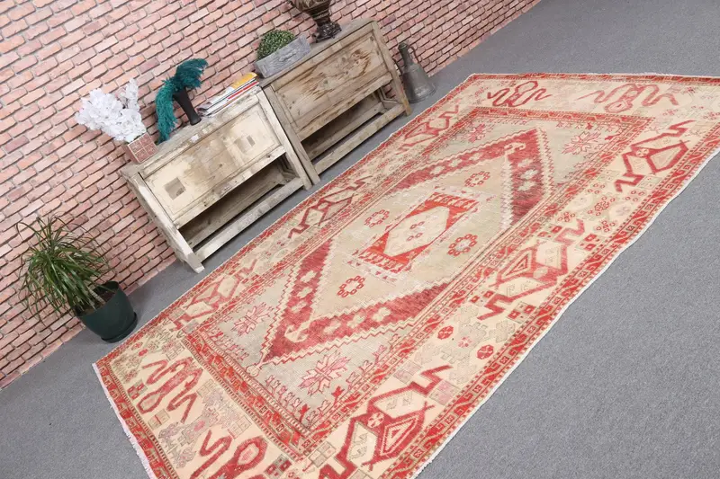 5.7x9.1 ft Vintage Türk Halısı, Büyük Halı, Oushak Kırmızı Yün Halı - 1