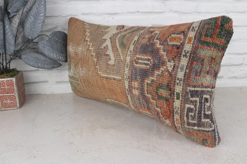 Vintage Kilim Throw Pillow, Pillow Case, 12x24 Brown Cushion Case, Shabby Chic Cushion Case, Kilim Pillow Cover, Gift Pillow - 5