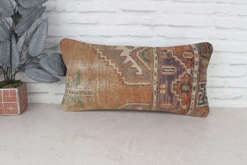 Vintage Kilim Throw Pillow, Pillow Case, 12x24 Brown Cushion Case, Shabby Chic Cushion Case, Kilim Pillow Cover, Gift Pillow - 1