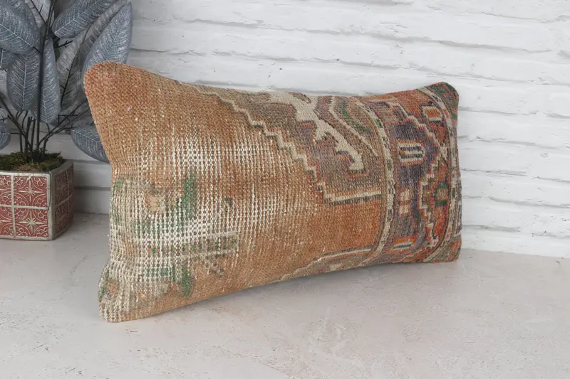 Vintage Kilim Throw Pillow, Pillow Case, 12x24 Brown Cushion Case, Shabby Chic Cushion Case, Kilim Pillow Cover, Gift Pillow - 4