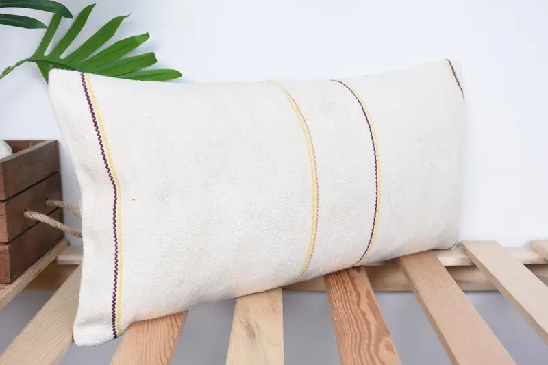 Boho Pillow Sham Cover, Ethnical Kilim Rug Pillow, Outdoor Patio Pillow, Cushion, 10x20 White Pillow Case, Home Decor Pillow - 4