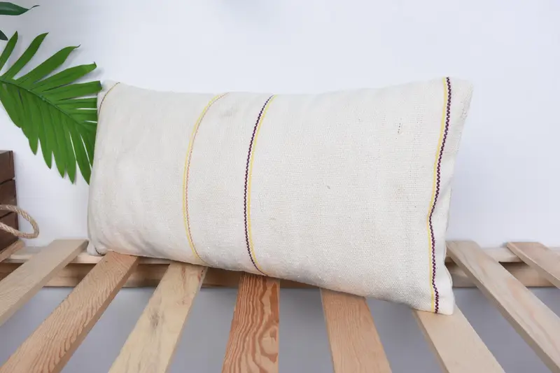 Boho Pillow Sham Cover, Ethnical Kilim Rug Pillow, Outdoor Patio Pillow, Cushion, 10x20 White Pillow Case, Home Decor Pillow - 5