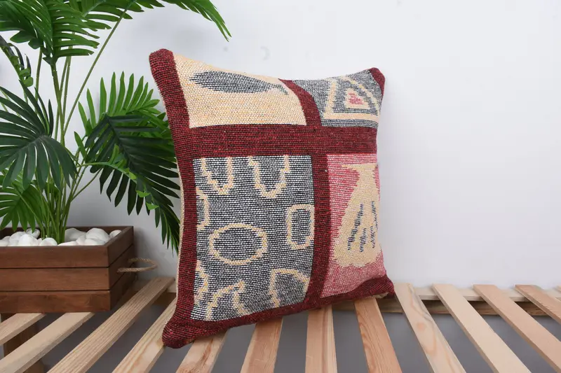 Muted Pillow Cover, Bright Pillow Sham, Cushion Case, Ethnical Kilim Rug Pillow, 20x20 Blue Cushion, Turkish Pillow, Vintage Kilim Throw Pillow - 4