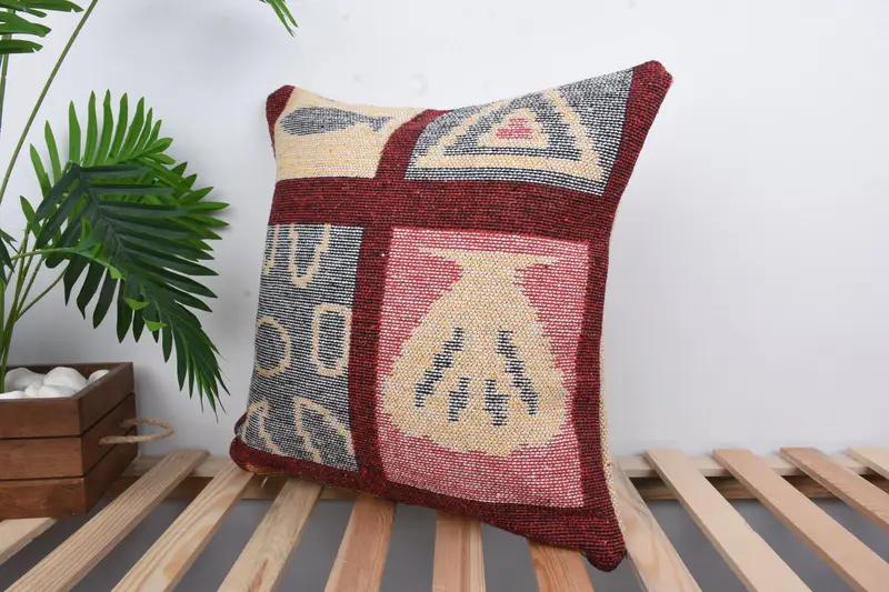 Muted Pillow Cover, Bright Pillow Sham, Cushion Case, Ethnical Kilim Rug Pillow, 20x20 Blue Cushion, Turkish Pillow, Vintage Kilim Throw Pillow - 5