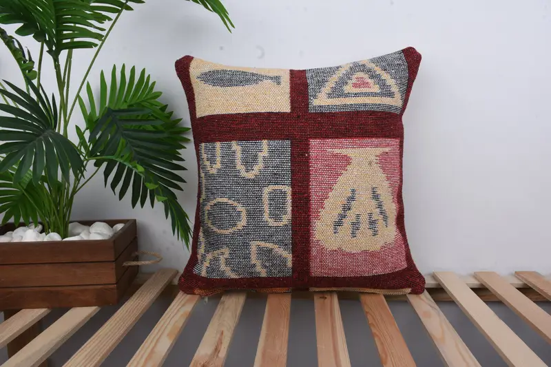 Muted Pillow Cover, Bright Pillow Sham, Cushion Case, Ethnical Kilim Rug Pillow, 20x20 Blue Cushion, Turkish Pillow, Vintage Kilim Throw Pillow - 1